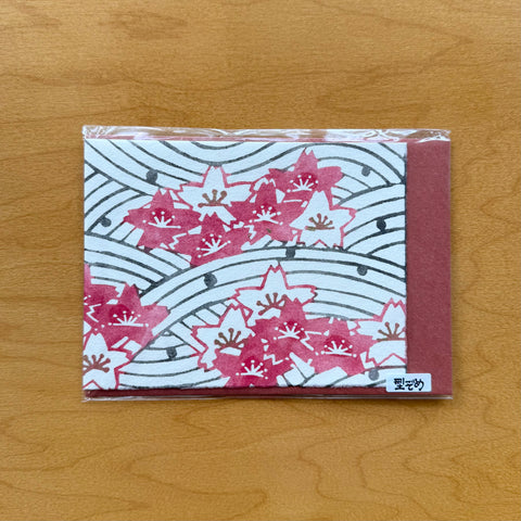 Handmade Greeting Card, Cherry Blossoms and Waves