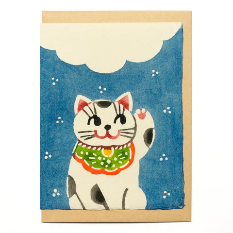 Handmade Greeting Card, Lucky Cat, Blue