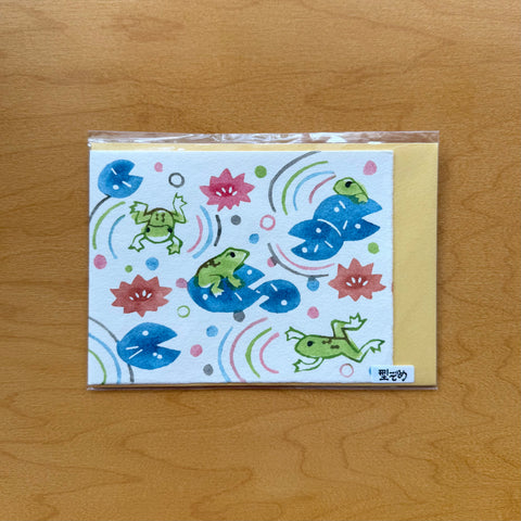 Handmade Greeting Card, Pond with Frogs