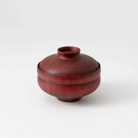 Tsumugi Gunpai Miso Soup Bowl with Lid, Red