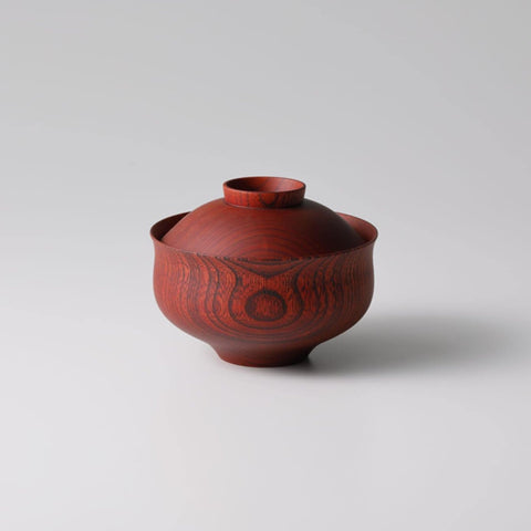 Tsumugi Chidori Miso Soup Bowl with Lid, Red