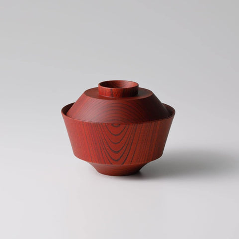 Tsumugi Hasori Miso Soup Bowl with Lid, Red